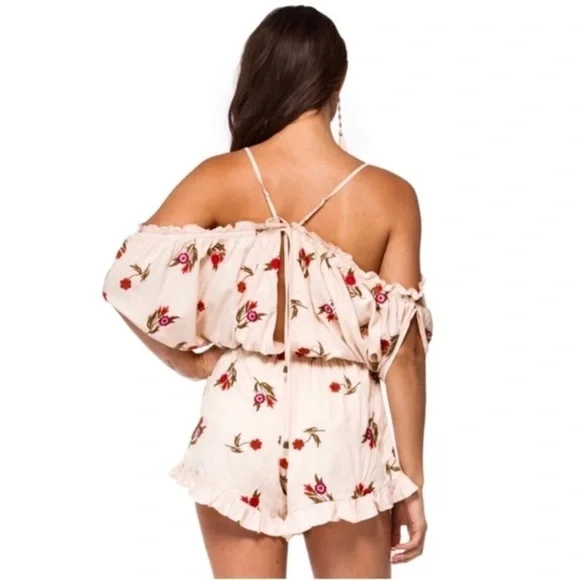 Lovers + Friends X Revolve Malia Floral Romper cold shoulder rose embroidered - Picture 5 of 9